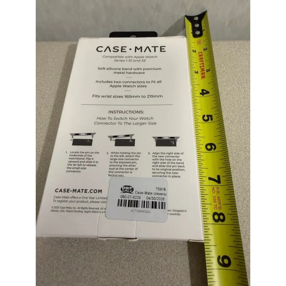 Case-Mate Silicone Watchband Apple Watch Series 1-10 SE Black Fits All Sizes